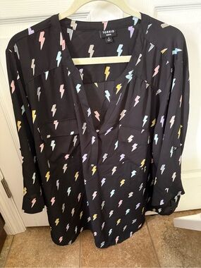 Torrid Black Blouse with Pastel Lightning Bolts